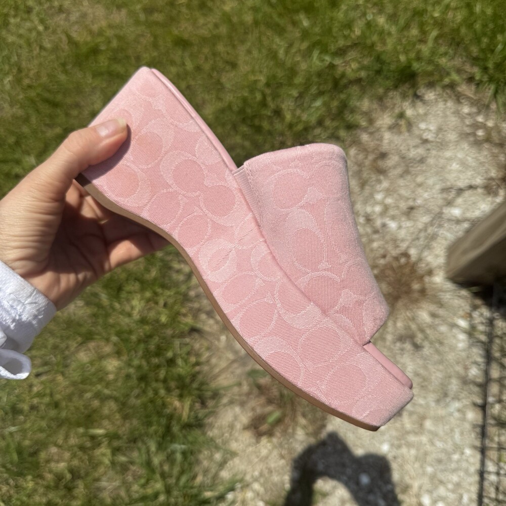 NEW COACH Women Phoebe Platform Sandal Signature Denim RARE Ballerina Pink